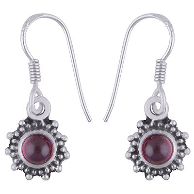 Gorgeous Rawa Work Around Garnet Round Shape 925 Sterling Solid Silver Dangle Earrings - R1501389-2