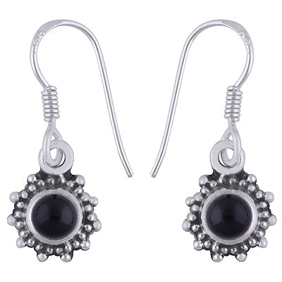 Gorgeous Rawa Work Around Black Onyx Round Shape 925 Sterling Solid Silver Dangle Earrings - R1501389-39