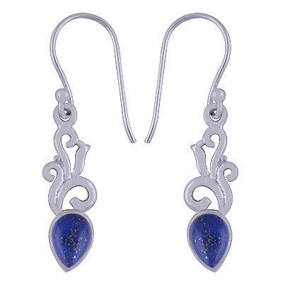 Alluring Handcrafted Work Around Lapis Pear Shape 925 Sterling Solid Silver Earrings - R1501390-4