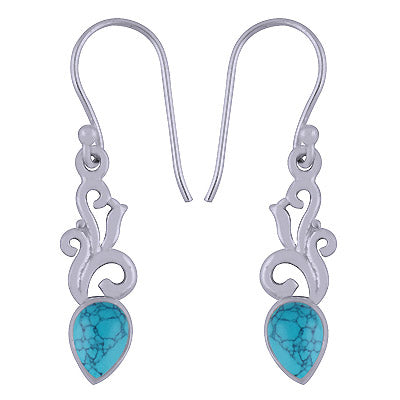 Alluring Handcrafted Work Around Turquoise Pear Shape 925 Sterling Solid Silver Earrings - R1501390-68