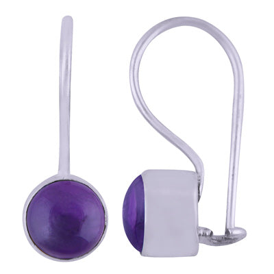 Gorgeous Plain Amethyst Round Shape 925 Sterling Solid Silver Earrings - R1501391-1