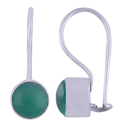 Gorgeous Plain Green Onyx Round Shape 925 Sterling Solid Silver Earrings - R1501391-114