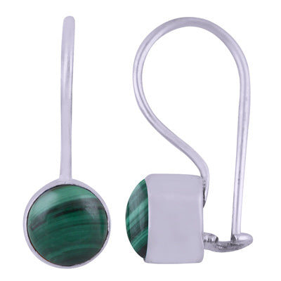 Gorgeous Plain Malachite Round Shape 925 Sterling Solid Silver Earrings - R1501391-19