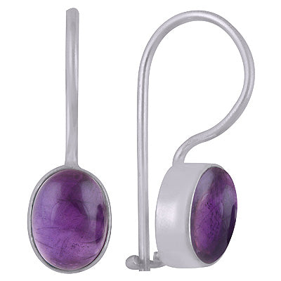 Stunning Plain Amethyst Oval Shape 925 Sterling Solid Silver Dangle Earrings - R1501392-1