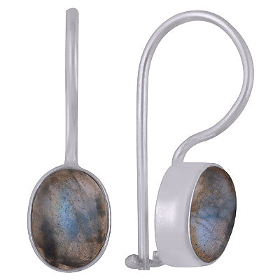 Stunning Plain Labradorite Oval Shape 925 Sterling Solid Silver Dangle Earrings - R1501392-17