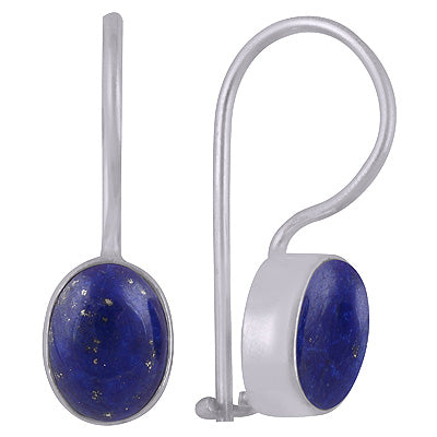 Stunning Plain Lapis Oval Shape 925 Sterling Solid Silver Dangle Earrings - R1501392-19