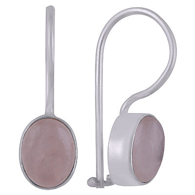 Stunning Plain Rose Quartz Oval Shape 925 Sterling Solid Silver Dangle Earrings - R1501392-24