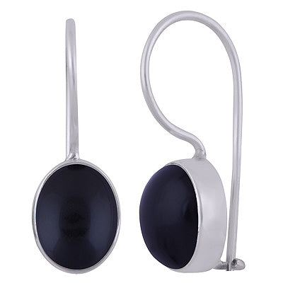 Stunning Plain Black Onyx Oval Shape 925 Sterling Solid Silver Dangle Earrings - R1501392-26