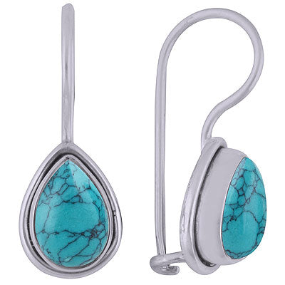 Stunning Plain Turquoise Pear Shape 925 Sterling Solid Silver Dangle Earrings - R1501395-126