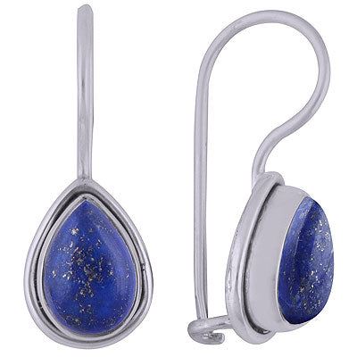 Stunning Plain Lapis Pear Shape 925 Sterling Solid Silver Dangle Earrings - R1501395-129