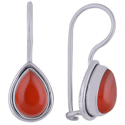 Stunning Plain Carnelian Pear Shape 925 Sterling Solid Silver Dangle Earrings - R1501395-130