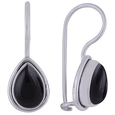 Stunning Plain Black Onyx Pear Shape 925 Sterling Solid Silver Dangle Earrings - R1501395-136
