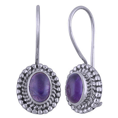 Stunning Handcrafted Rawa Work Around Amethyst Oval Shape 925 Sterling Solid Silver Dangle Earrings - R1501400-1