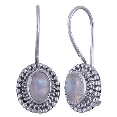 Stunning Handcrafted Rawa Work Around Rainbow Moonstone Oval Shape 925 Sterling Solid Silver Dangle Earrings - R1501400-12