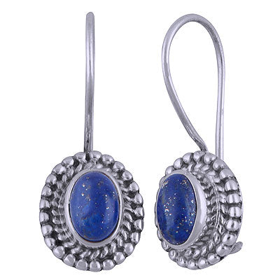 Stunning Handcrafted Rawa Work Around Lapis Oval Shape 925 Sterling Solid Silver Dangle Earrings - R1501400-17