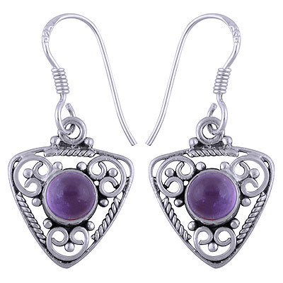 Alluring Wire & Rawa Work Pattern Around Amethyst Round Shape 925 Sterling Solid Silver Dangle Earrings - R1501403-1