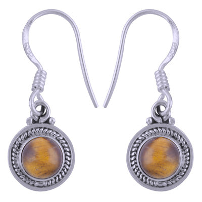 Beautiful Handwork Around Tiger's Eye Round Shape 925 Sterling Solid Silver Dangle Earrings - R1501408-21