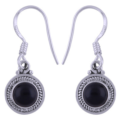Beautiful Handwork Around Black Onyx Round Shape 925 Sterling Solid Silver Dangle Earrings - R1501408-23