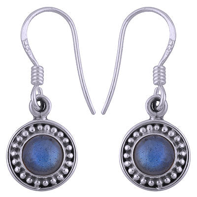 Stunning Rawa Work Around Labradorite Round Shape 925 Sterling Solid Silver Dangle Earrings - R1501409-12
