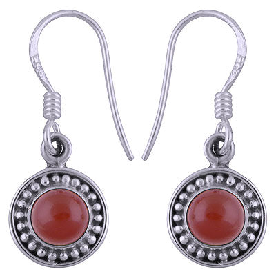 Stunning Rawa Work Around Carnelian Round Shape 925 Sterling Solid Silver Dangle Earrings - R1501409-18