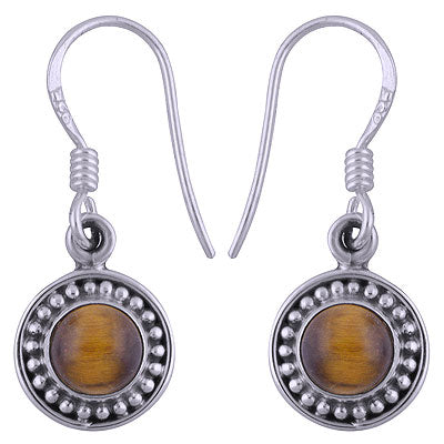 Stunning Rawa Work Around Tiger's Eye Round Shape 925 Sterling Solid Silver Dangle Earrings - R1501409-20