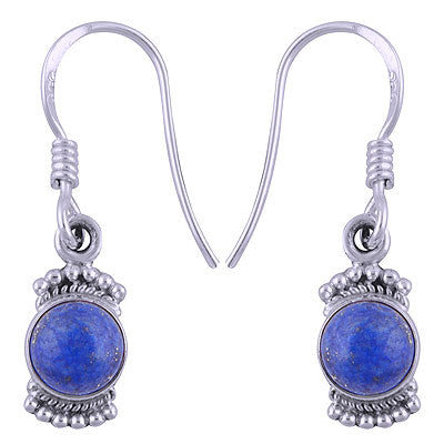 Stunning Rawa Work Around Lapis Round Shape 925 Sterling Solid Silver Dangle Earrings - R1501411-14