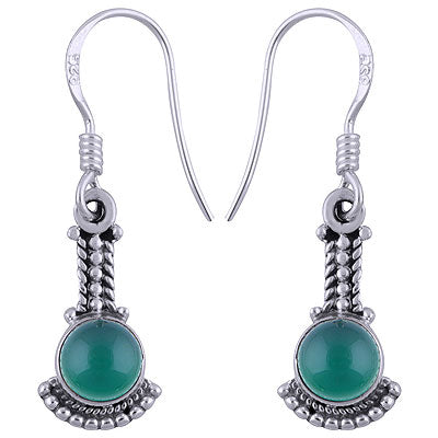 Beautiful Rawa And Wair Work Around Green Onyx Round Shape 925 Sterling Solid Silver Dangle Earrings - R1501412-13