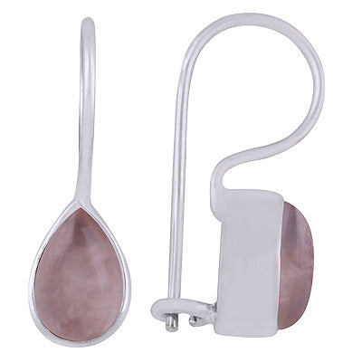 Gorgeous Plain Rose Quartz Pear Shape 925 Sterling Solid Silver Earrings - R1501413-122
