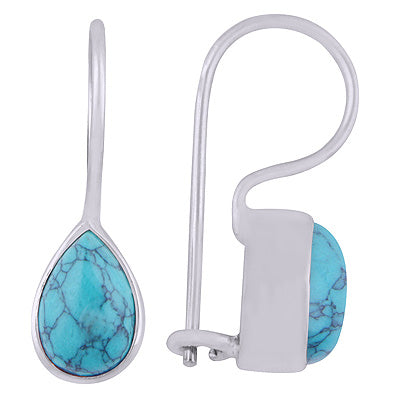 Gorgeous Plain Turquoise Pear Shape 925 Sterling Solid Silver Earrings - R1501413-9