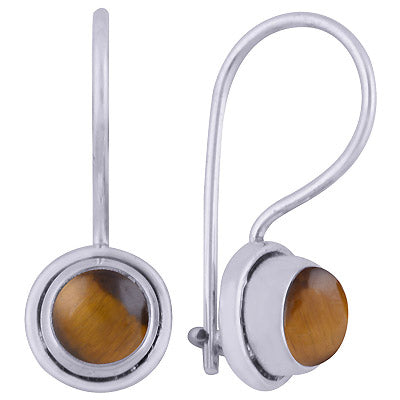 Gorgeous Setting Around Tiger's Eye Round Shape 925 Sterling Solid Silver Dangle Earrings - R1501415-17