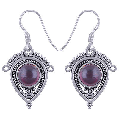 Stunning Twisted Wire And Rawa Work Around Garnet Round Shape 925 Sterling Solid Silver Dangle Earrings - R1501418-48