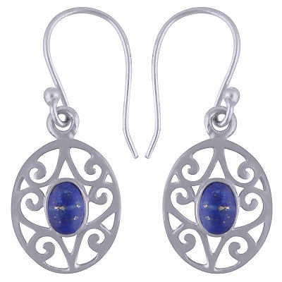 Stunning Handcrafted Texture Around Lapis Oval Shape 925 Sterling Solid Silver Dangle Earrings - R1501427-12