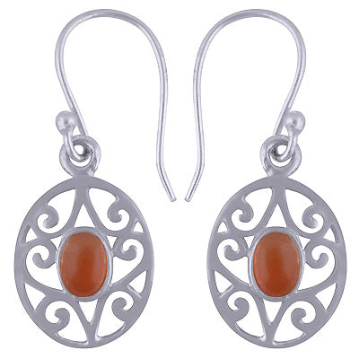 Stunning Handcrafted Texture Around Carnelian Oval Shape 925 Sterling Solid Silver Dangle Earrings - R1501427-17