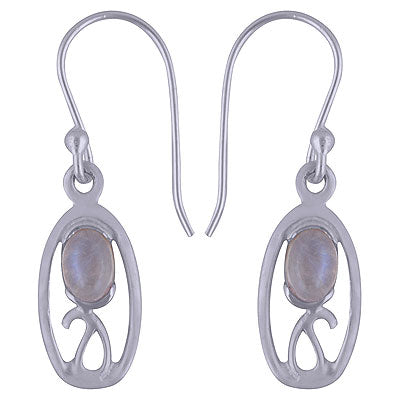 Alluring Handcrafted Design Around Rainbow Moonstone Oval Shape 925 Sterling Solid Silver Dangle Earrings - R1501463-11