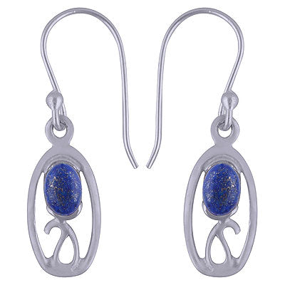 Alluring Handcrafted Design Around Lapis Oval Shape 925 Sterling Solid Silver Dangle Earrings - R1501463-14