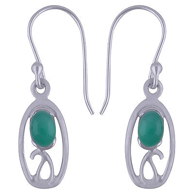 Alluring Handcrafted Design Around Green Onyx Oval Shape 925 Sterling Solid Silver Dangle Earrings - R1501463-17
