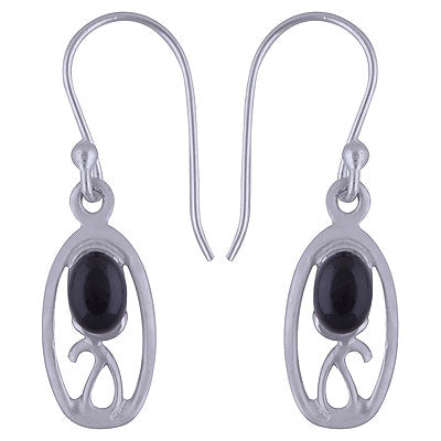 Alluring Handcrafted Design Around Black Onyx Oval Shape 925 Sterling Solid Silver Dangle Earrings - R1501463-21