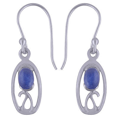 Alluring Handcrafted Design Around Blue Corundum Oval Shape 925 Sterling Solid Silver Dangle Earrings - R1501463-28