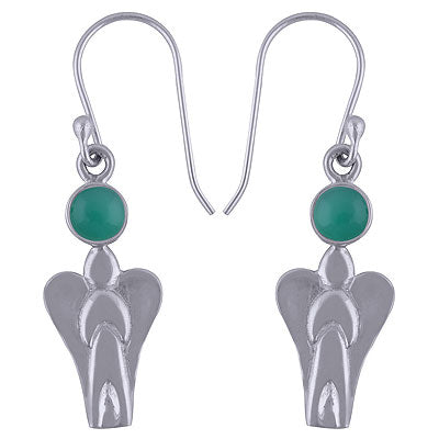 Beautiful Angel Handcrafted Around Green Onyx Round Shape 925 Sterling Solid Silver Dangle Earrings - R1501467-21