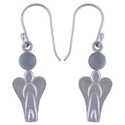 Beautiful Angel Handcrafted Around Aqua Chalcedony Round Shape 925 Sterling Solid Silver Dangle Earrings - R1501467-30