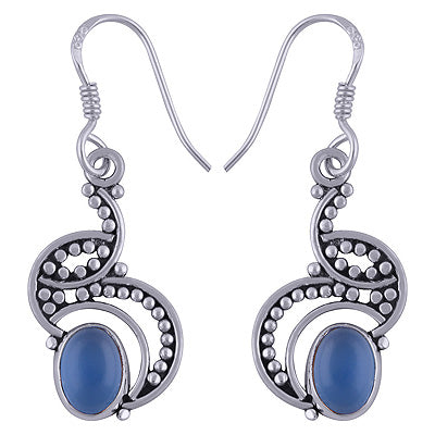 Artisan Handcrafted Beautiful Blue Chalcedony Oval Shape 925 Sterling Solid Silver Earrings - R1501495-35