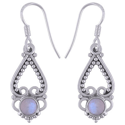 Classic Hand Rawa Work Rainbow Moonstone Round Shape 925 Sterling Solid Silver Dangle Earrings - R1501505-8
