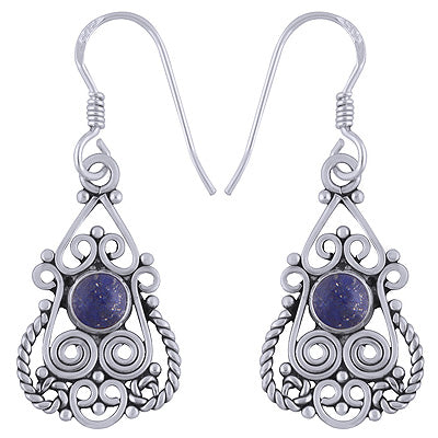 Gorgeous Handwork Around Lapis Round Shape 925 Sterling Solid Silver Earrings - R1501574-36