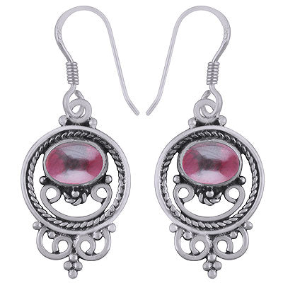 Gorgeous Twisted Wire And Rawa Work Around Garnet Oval Shape 925 Sterling Solid Silver Dangle Earrings - R1501578-72