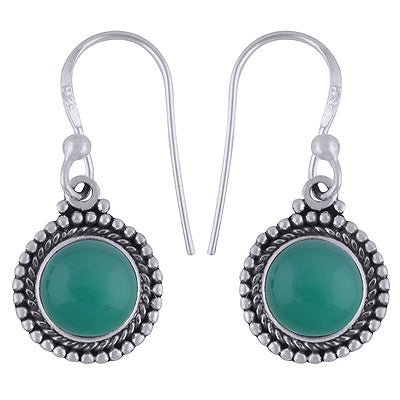 Authentic Rawa Around Green Onyx Round Shape 925 Sterling Solid Silver Dangle Earrings - R1501582-68