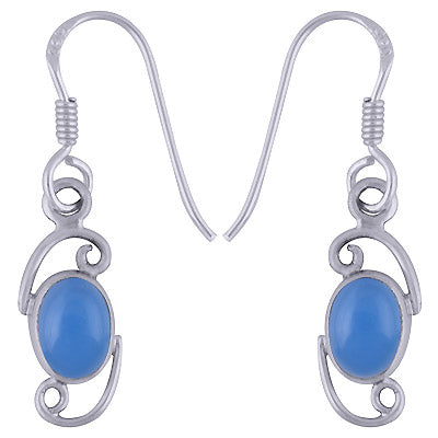 Gorgeous Handcrafted Wire Work Around Blue Chalcedony Oval Shape 925 Sterling Solid Silver Earrings - R1501595-87