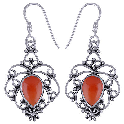 Magnificent Wire Work Around Carnelian Pear Shape 925 Sterling Solid Silver Dangle Earrings - R1501601-25