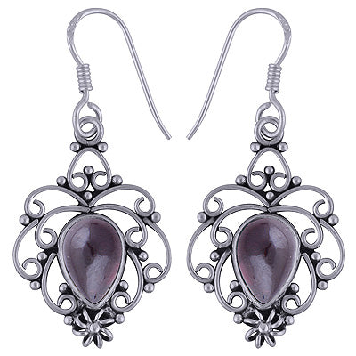 Magnificent Wire Work Around Garnet Pear Shape 925 Sterling Solid Silver Dangle Earrings - R1501601-4