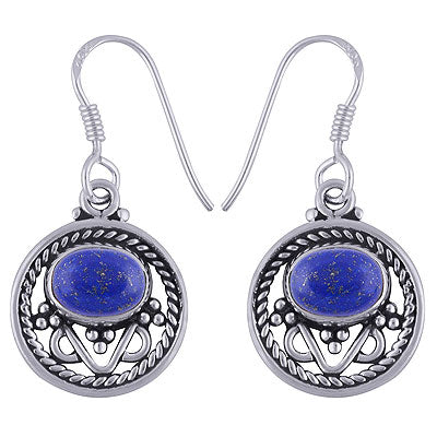 Beautiful Rawa & Twisted Wire Work Around Lapis Oval Shape 925 Sterling Solid Silver Dangle Earrings - R1501614-15