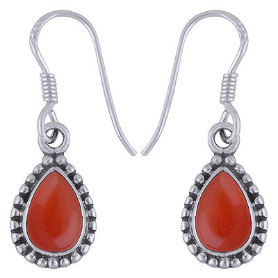 Gorgeous Rawa Work Around Carnelian Pear Shape 925 Sterling Solid Silver Dangle Earrings - R1501629-15